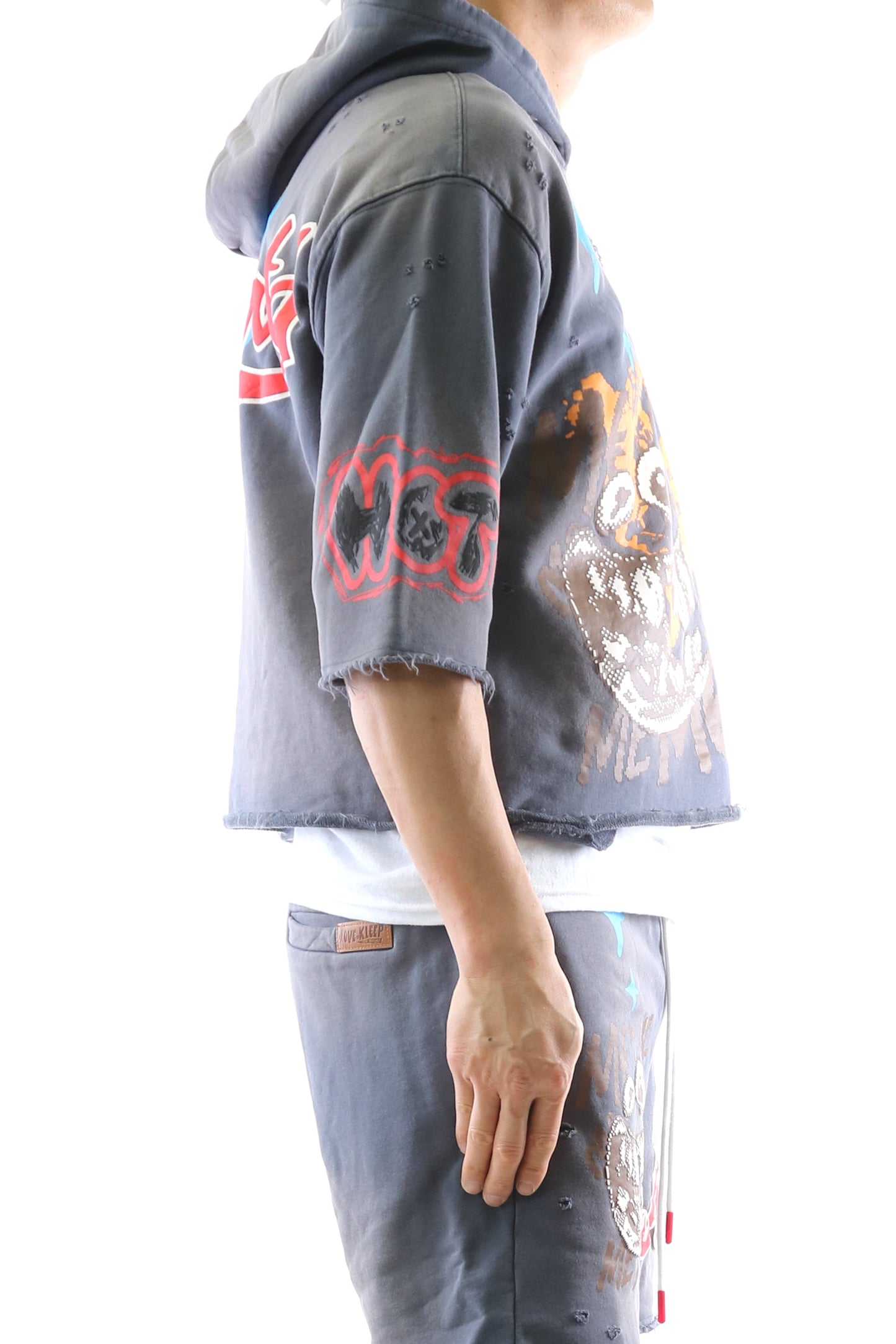 PORTER French Terry 3/4 Sleeve Crop Top Pullover Hoodie