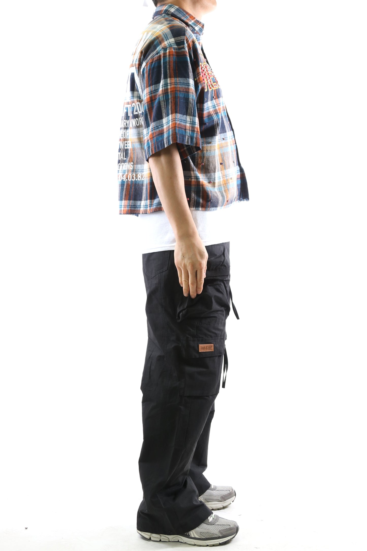 SUIFU Washed Flannel Crop Top Button Down Shirt