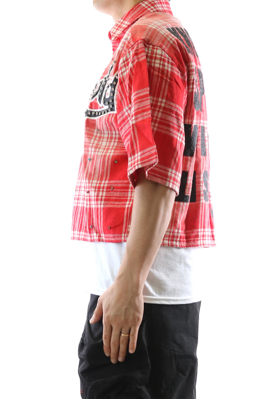 LIADE Washed Flannel Crop Top Button Down Shirt