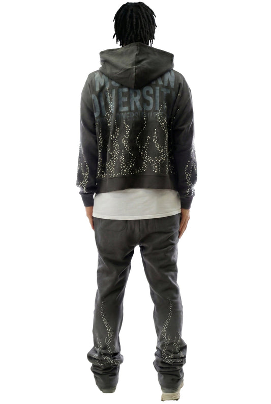 CINDER French Terry Long Sleeve Crop Top Full Zip Hoodie