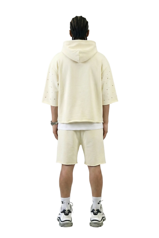 TOVAL French Terry 3/4 Sleeve Crop Top Pullover Hoodie