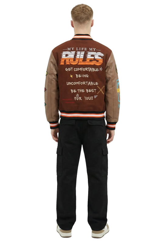WALDEN Men's Melton Body with Faux Leather Sleeve Varsity Jacket