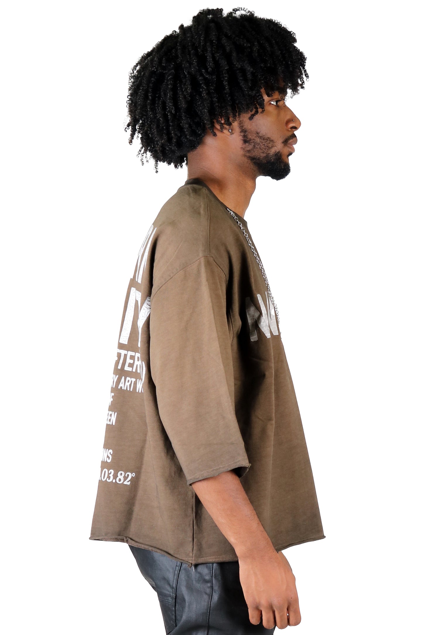 ELLE S/N Jersey 3/4 Sleeve Crop Top Tee with Detachable Necklace