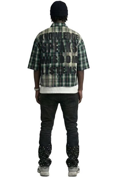 RAZE Washed Flannel Crop Top Button Down Shirt