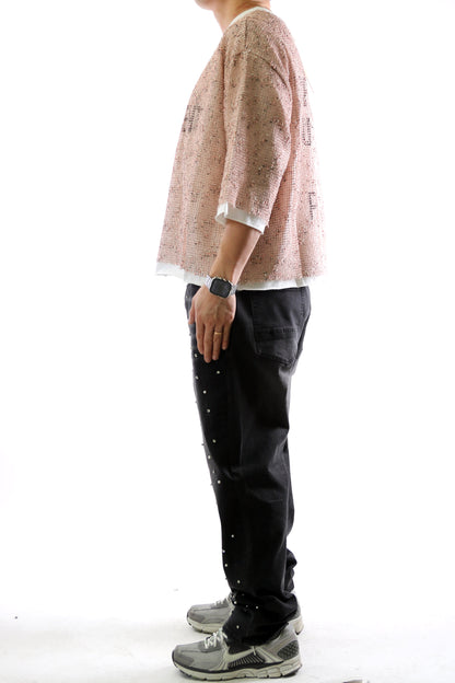 Sparkle S/N Jersey 3/4 Sleeve Crop Top Tee