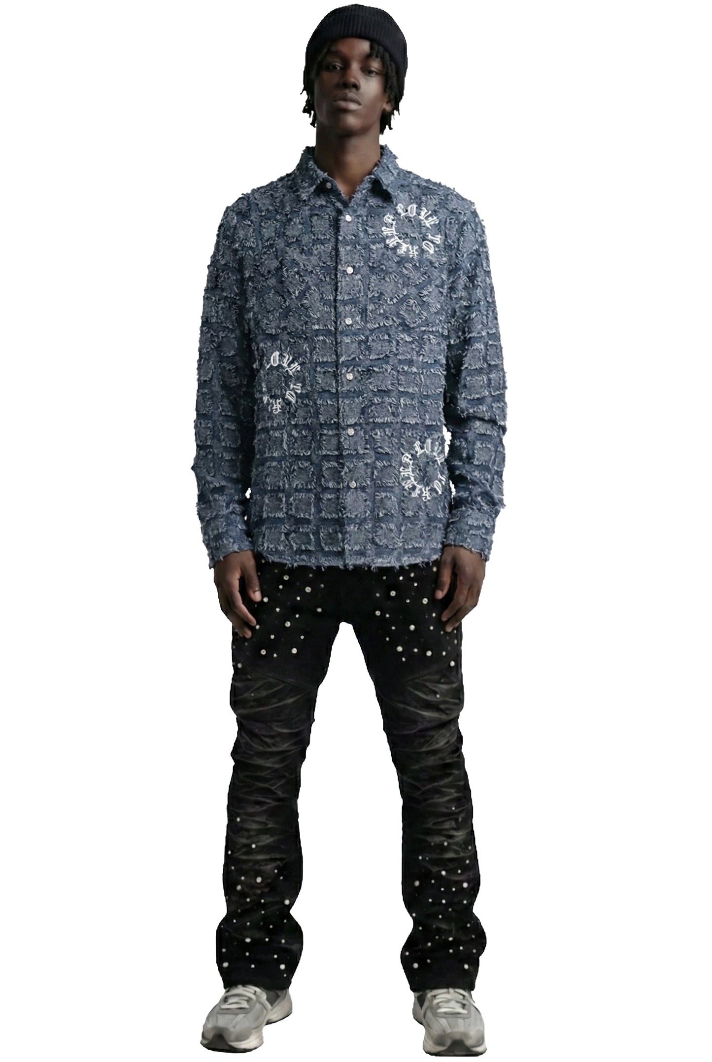 Fumo Men's ripped & repaired button down shirt