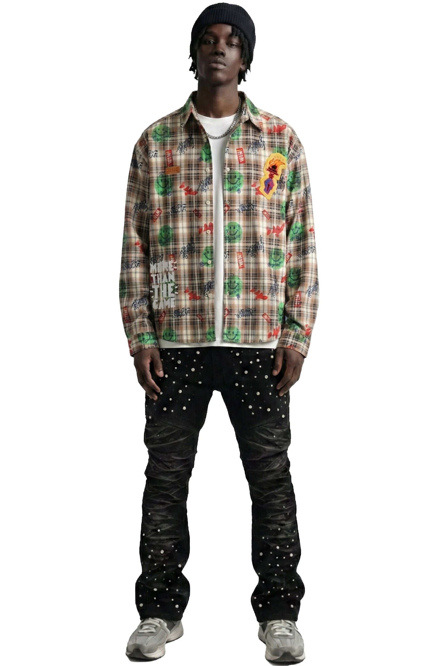 Monarch L.T.K. Men's premium Long Sleeve Plaid button down shirt with hand sketch drawing pop art