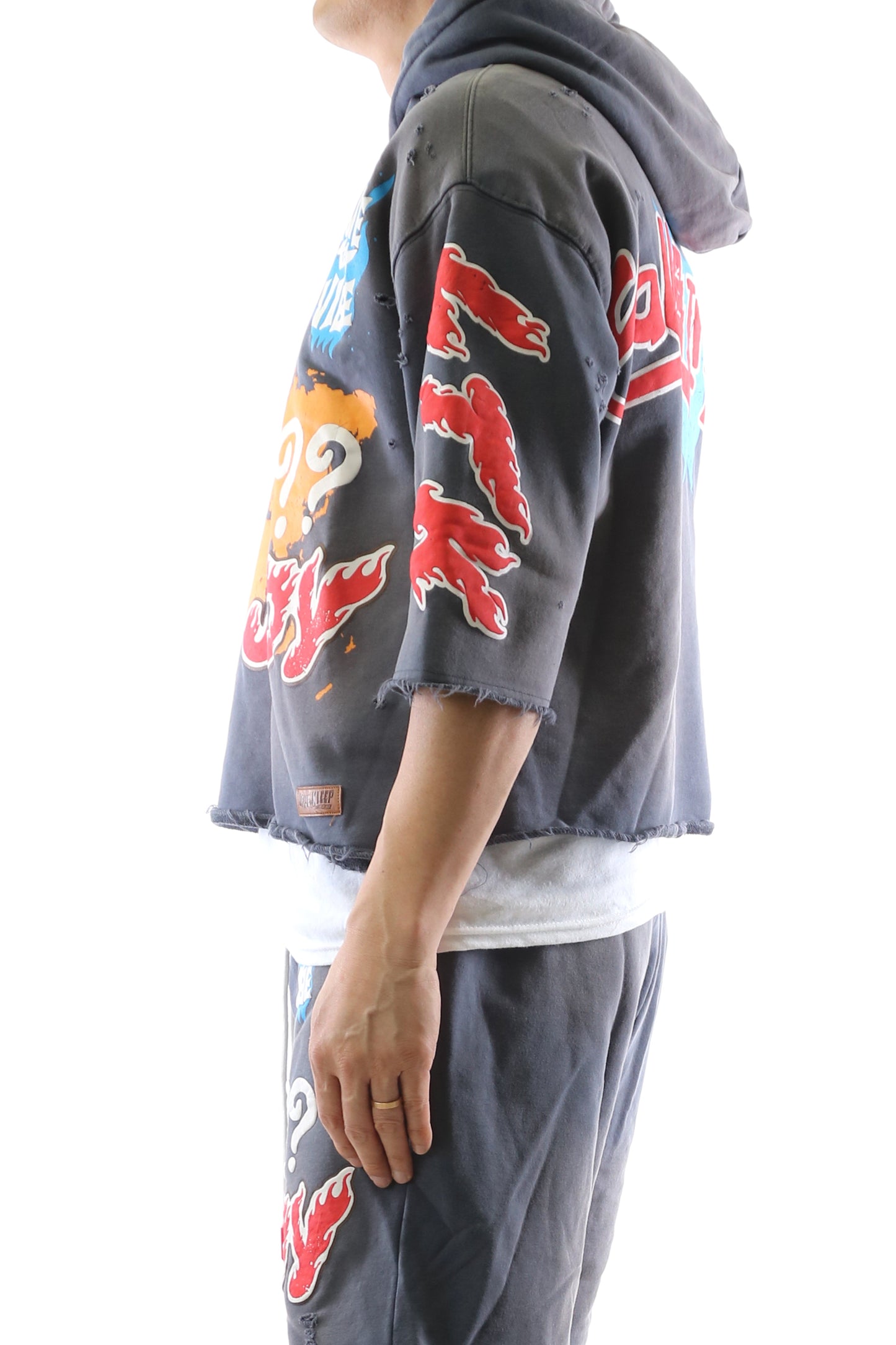 PORTER French Terry 3/4 Sleeve Crop Top Pullover Hoodie