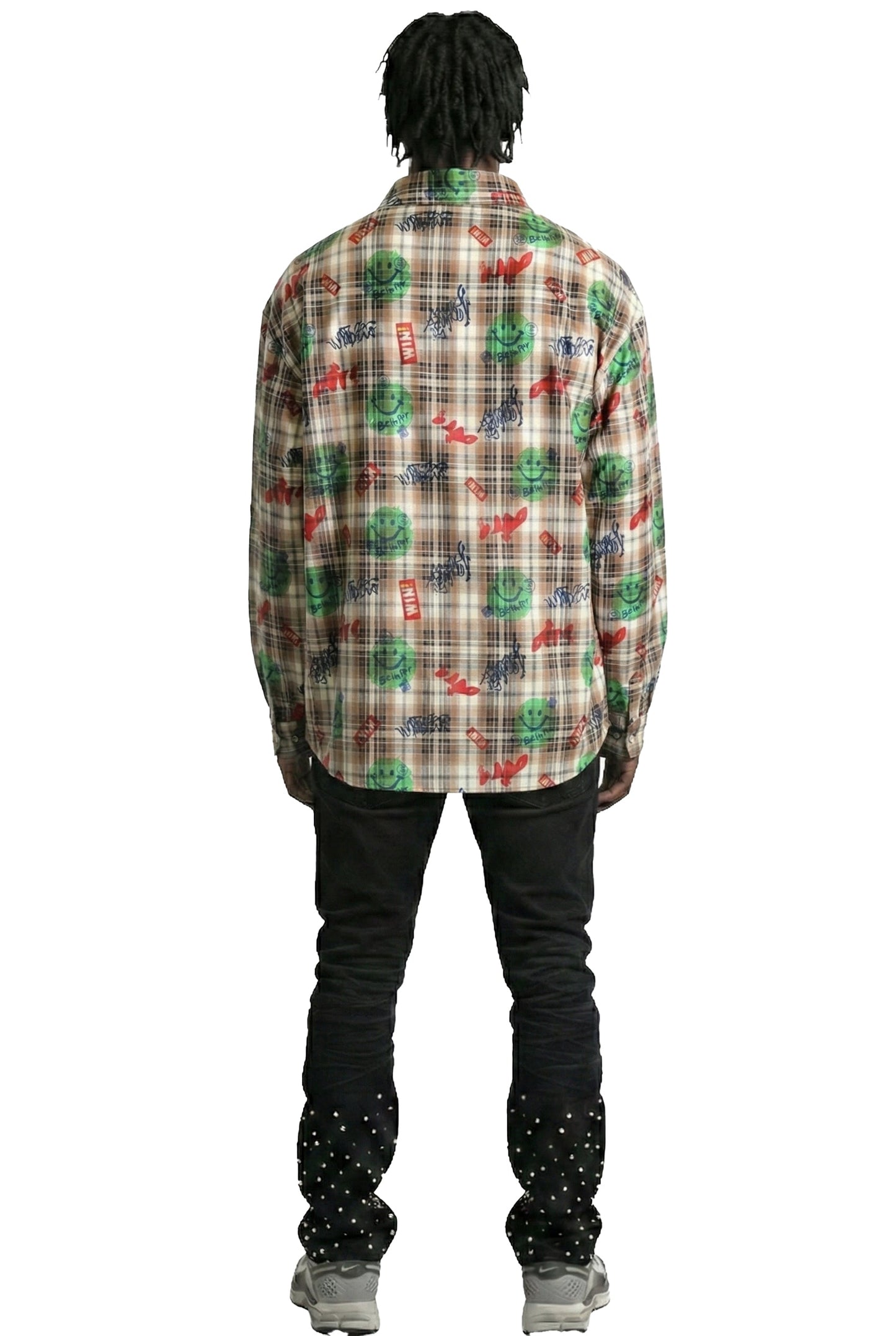 Monarch L.T.K. Men's premium Long Sleeve Plaid button down shirt with hand sketch drawing pop art