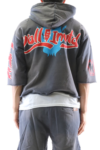 PORTER French Terry 3/4 Sleeve Crop Top Pullover Hoodie