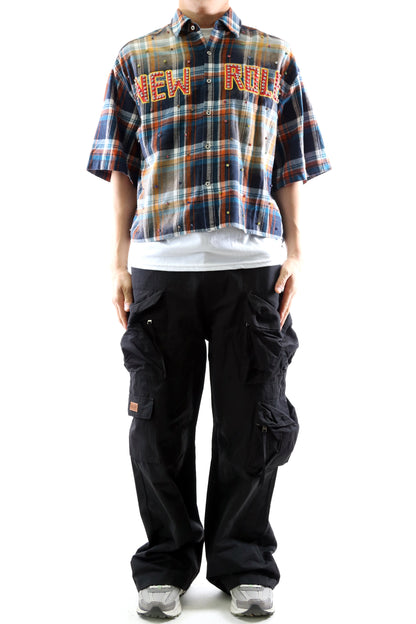 SUIFU Washed Flannel Crop Top Button Down Shirt