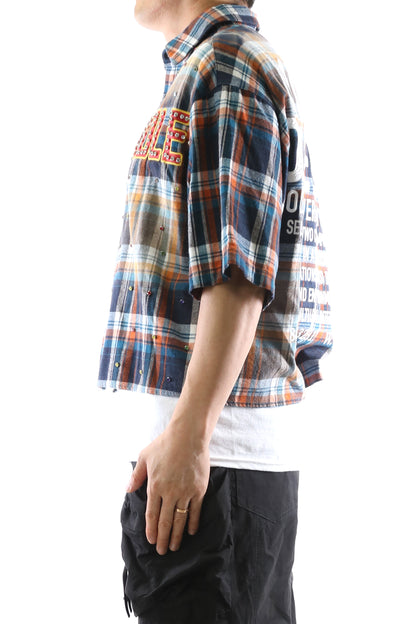 SUIFU Washed Flannel Crop Top Button Down Shirt
