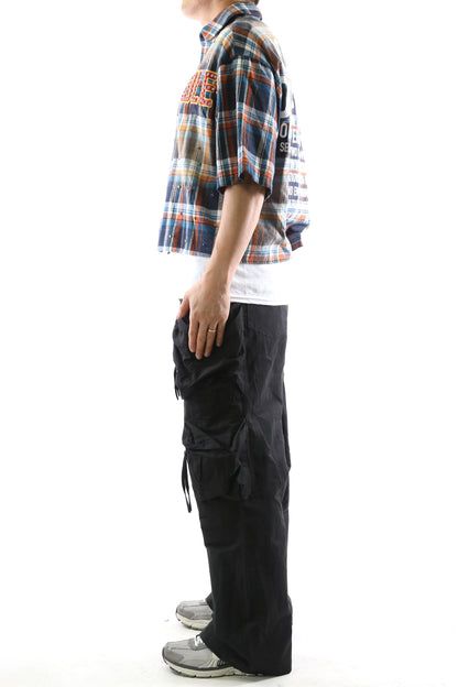 SUIFU Washed Flannel Crop Top Button Down Shirt
