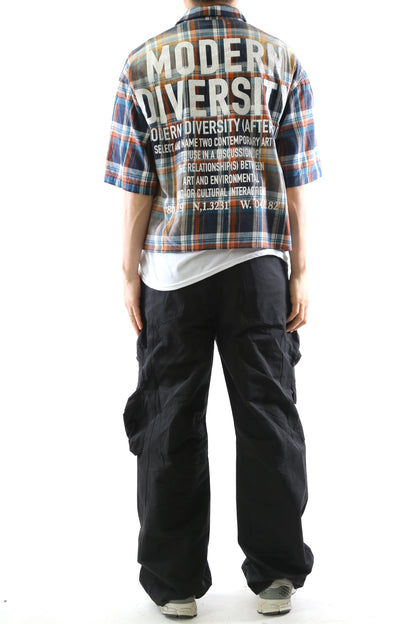 SUIFU Washed Flannel Crop Top Button Down Shirt