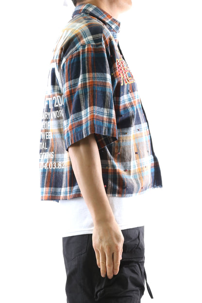 SUIFU Washed Flannel Crop Top Button Down Shirt