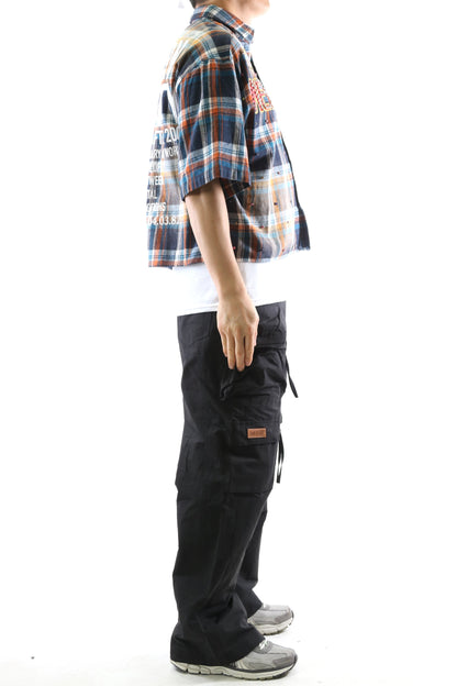 SUIFU Washed Flannel Crop Top Button Down Shirt