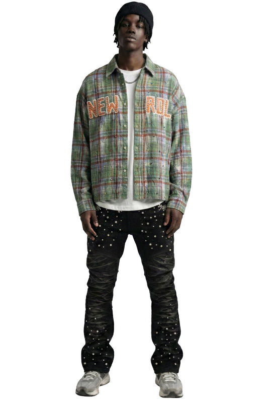 WELD Long Sleeve Washed Flannel Crop Top Button Down Shirt