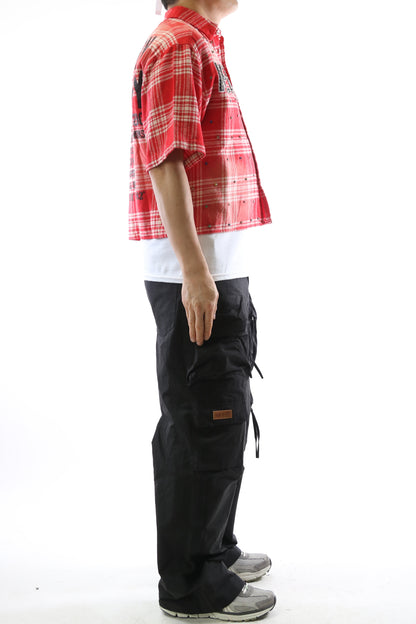 New Liade Washed Flannel Crop Top Button Down Shirt
