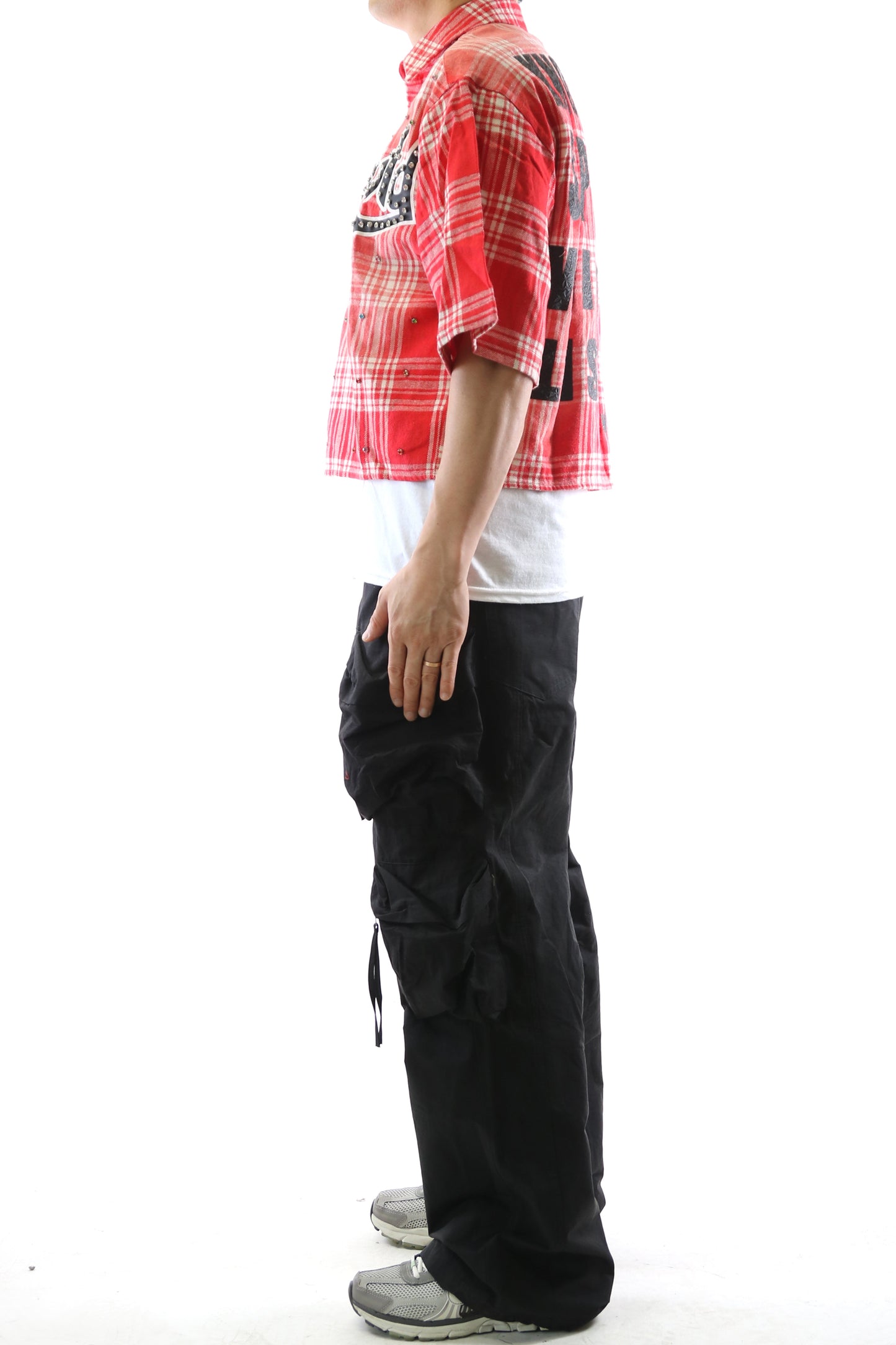 LIADE Washed Flannel Crop Top Button Down Shirt