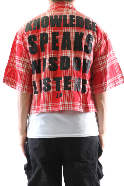 LIADE Washed Flannel Crop Top Button Down Shirt
