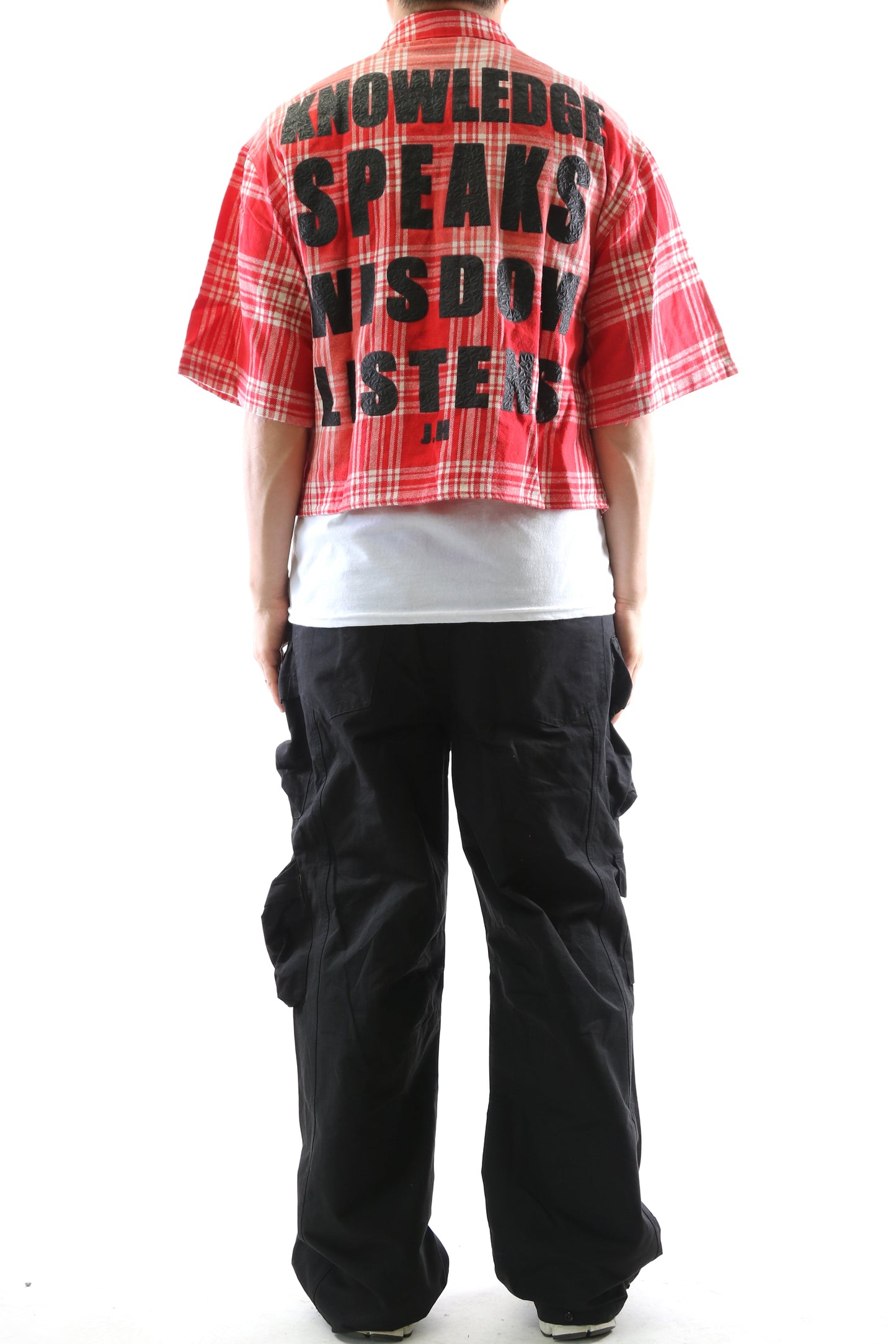 LIADE Washed Flannel Crop Top Button Down Shirt