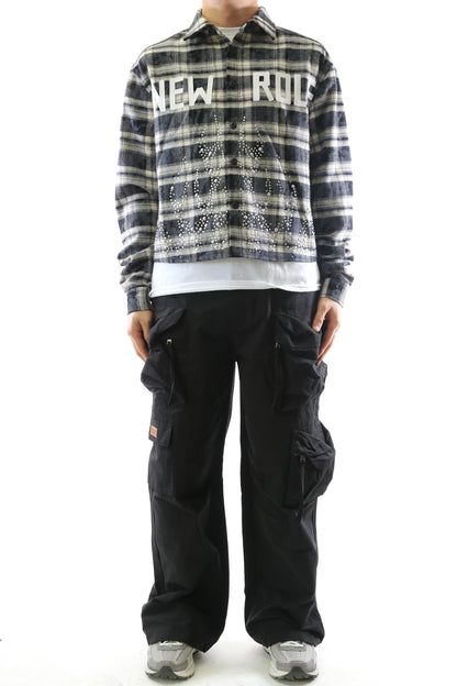 STATIC Heavy Flannel Crop Top Button Down Shirt