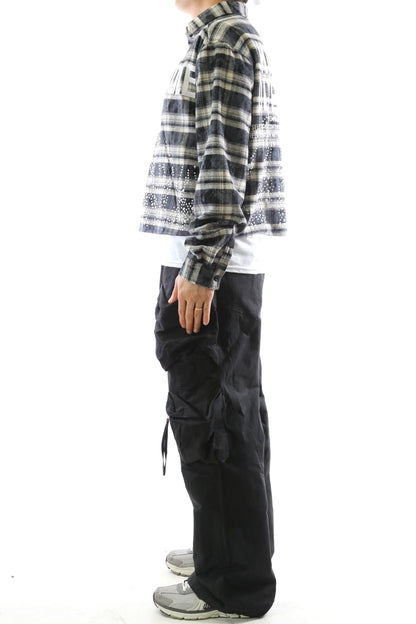 STATIC Heavy Flannel Crop Top Button Down Shirt