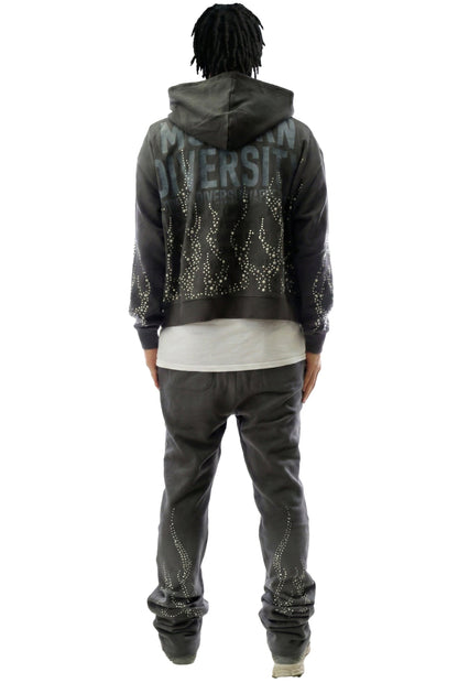 CINDER French Terry Long Sleeve Crop Top Full Zip Hoodie