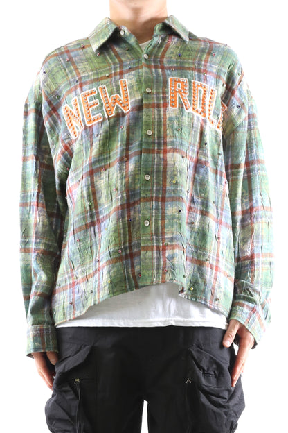 WELD Long Sleeve Washed Flannel Crop Top Button Down Shirt