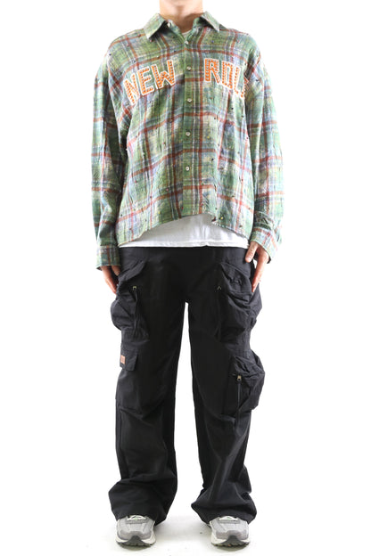 WELD Long Sleeve Washed Flannel Crop Top Button Down Shirt