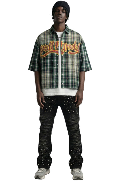 RAZE Washed Flannel Crop Top Button Down Shirt