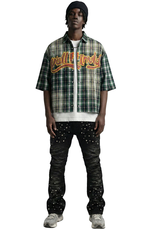 RAZE Washed Flannel Crop Top Button Down Shirt