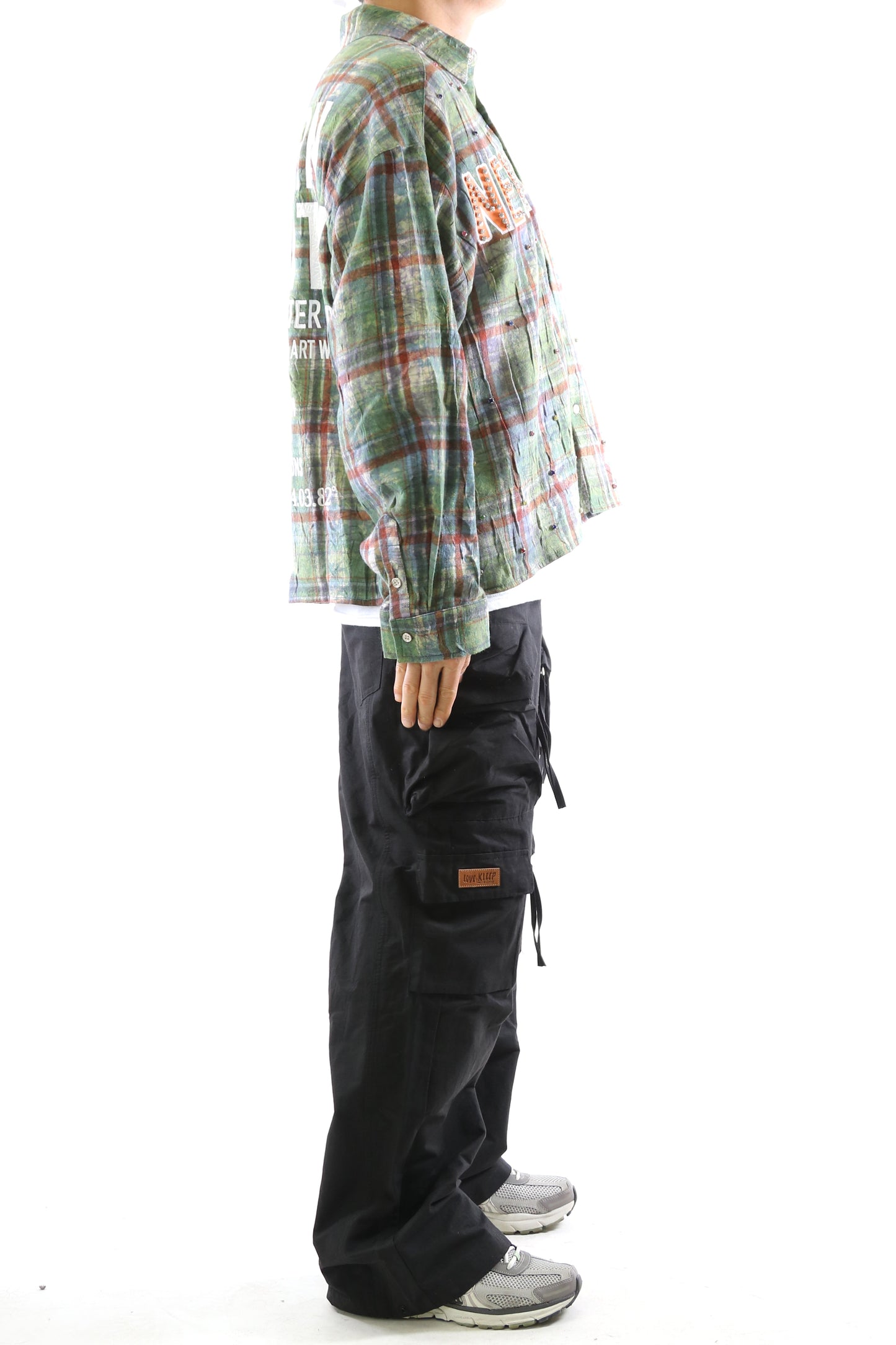 WELD Long Sleeve Washed Flannel Crop Top Button Down Shirt