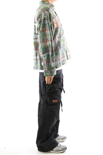 WELD Long Sleeve Washed Flannel Crop Top Button Down Shirt