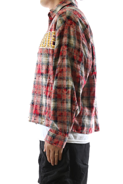 OBLIVION Long Sleeve Washed Flannel Crop Top Button Down Shirt