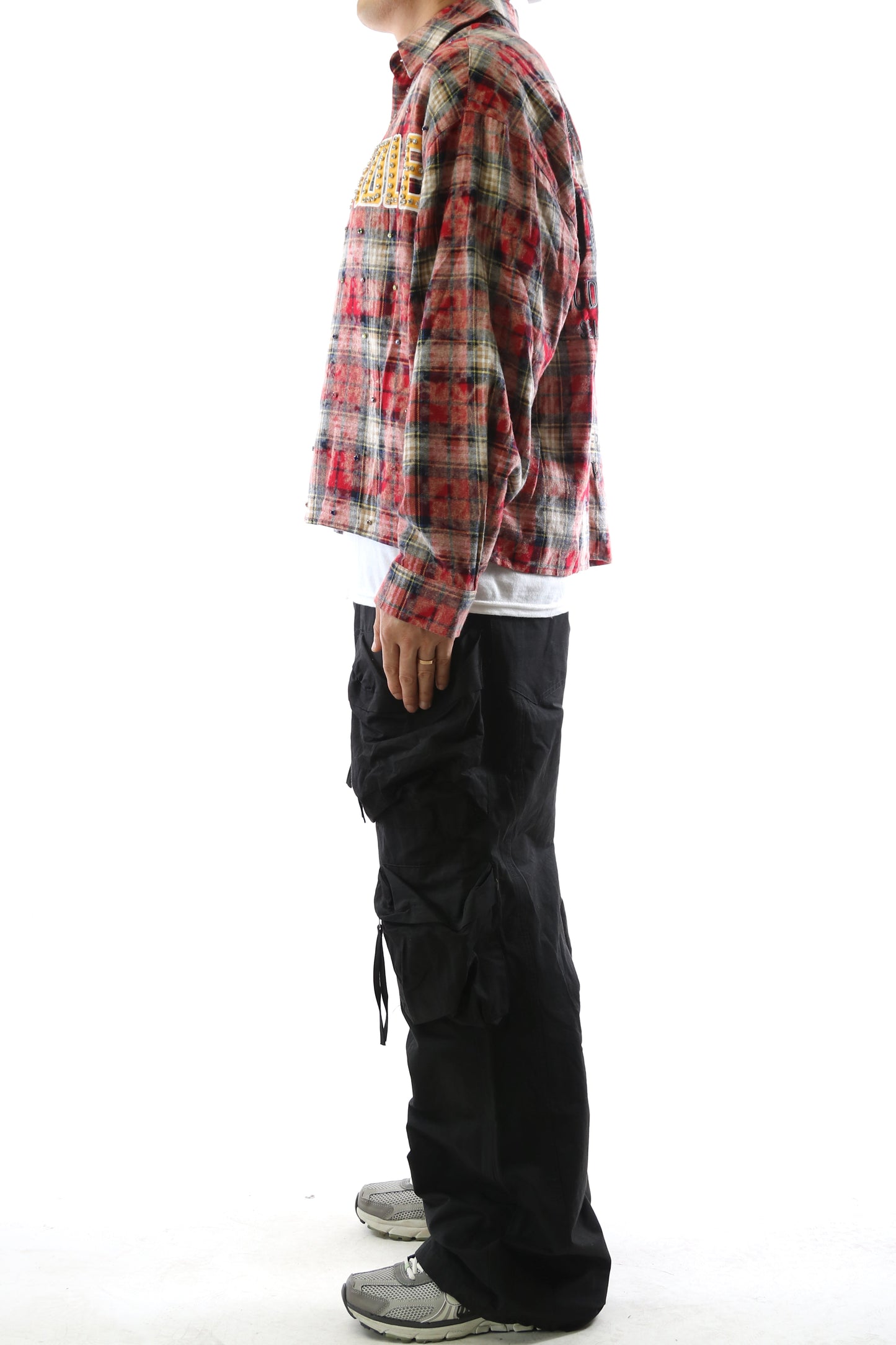OBLIVION Long Sleeve Washed Flannel Crop Top Button Down Shirt