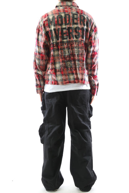 OBLIVION Long Sleeve Washed Flannel Crop Top Button Down Shirt