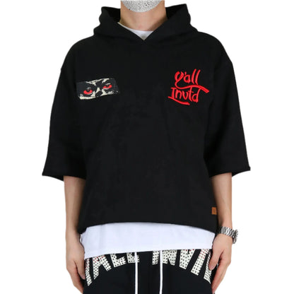 MIESHA French Terry 3/4 Sleeve Crop Top Pullover Hoodie
