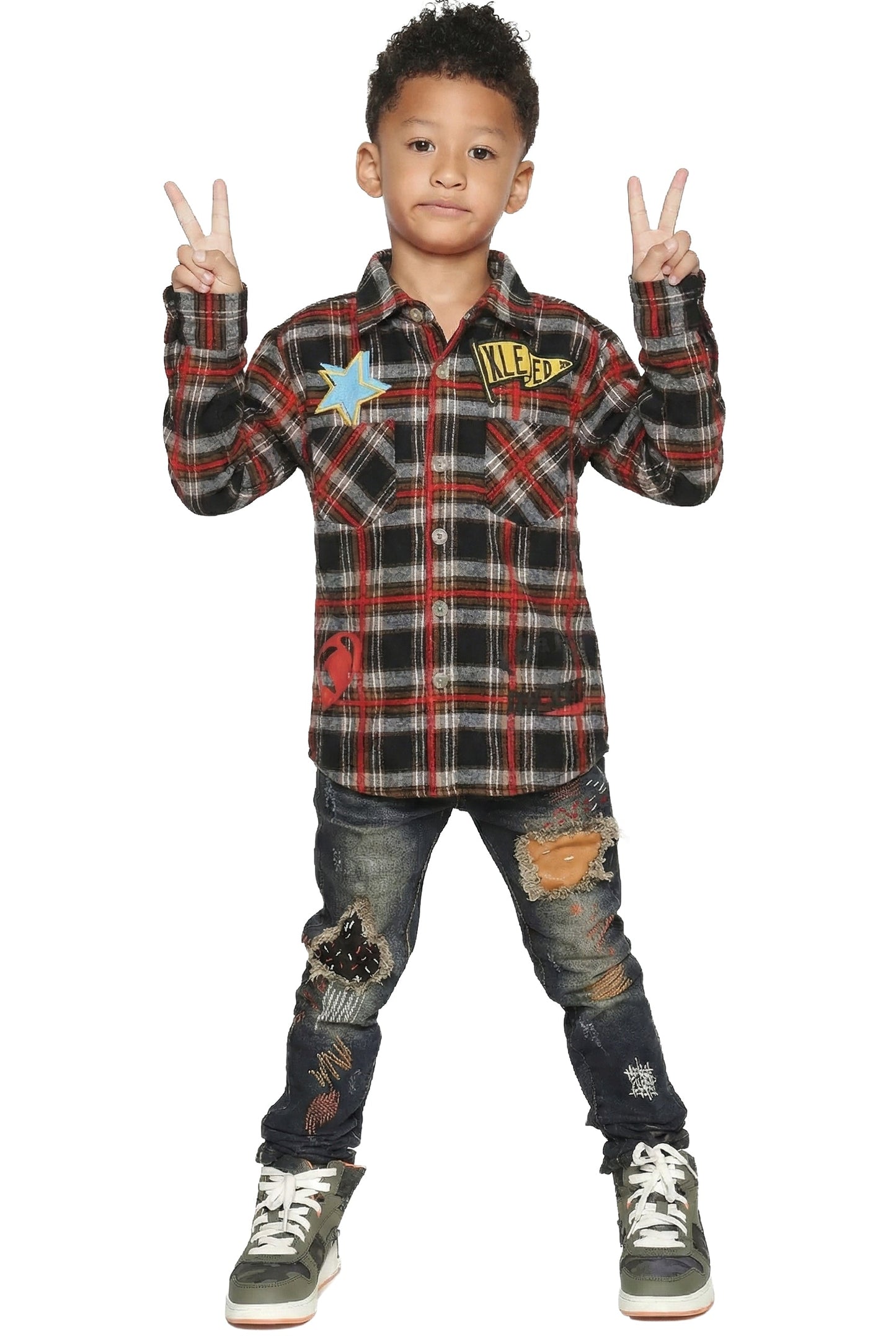 MALLARD Kid's Premium Mid-weight Flannel Shirt With Heavy Embroidery Works, Patch Work & Print Effects