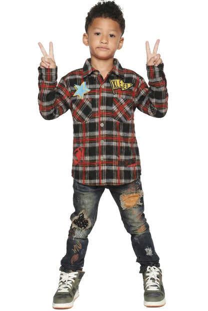 MALLARD Kid's Premium Mid-weight Flannel Shirt With Heavy Embroidery Works, Patch Work & Print Effects