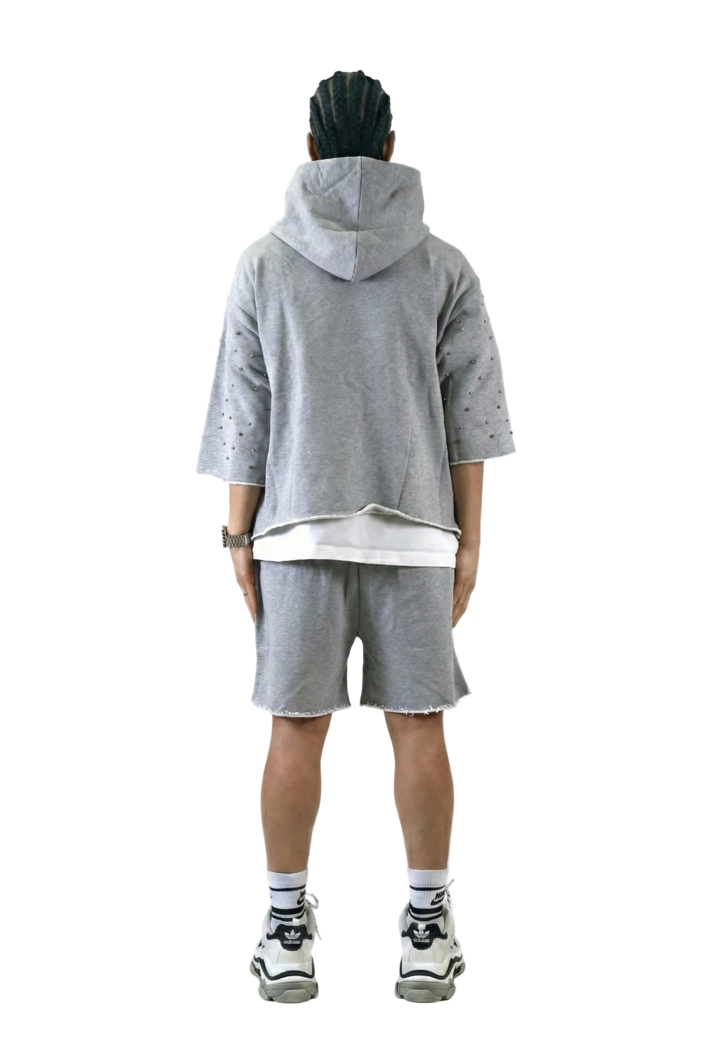 PETTI French Terry 3/4 Sleeve Crop Top Pullover Hoodie