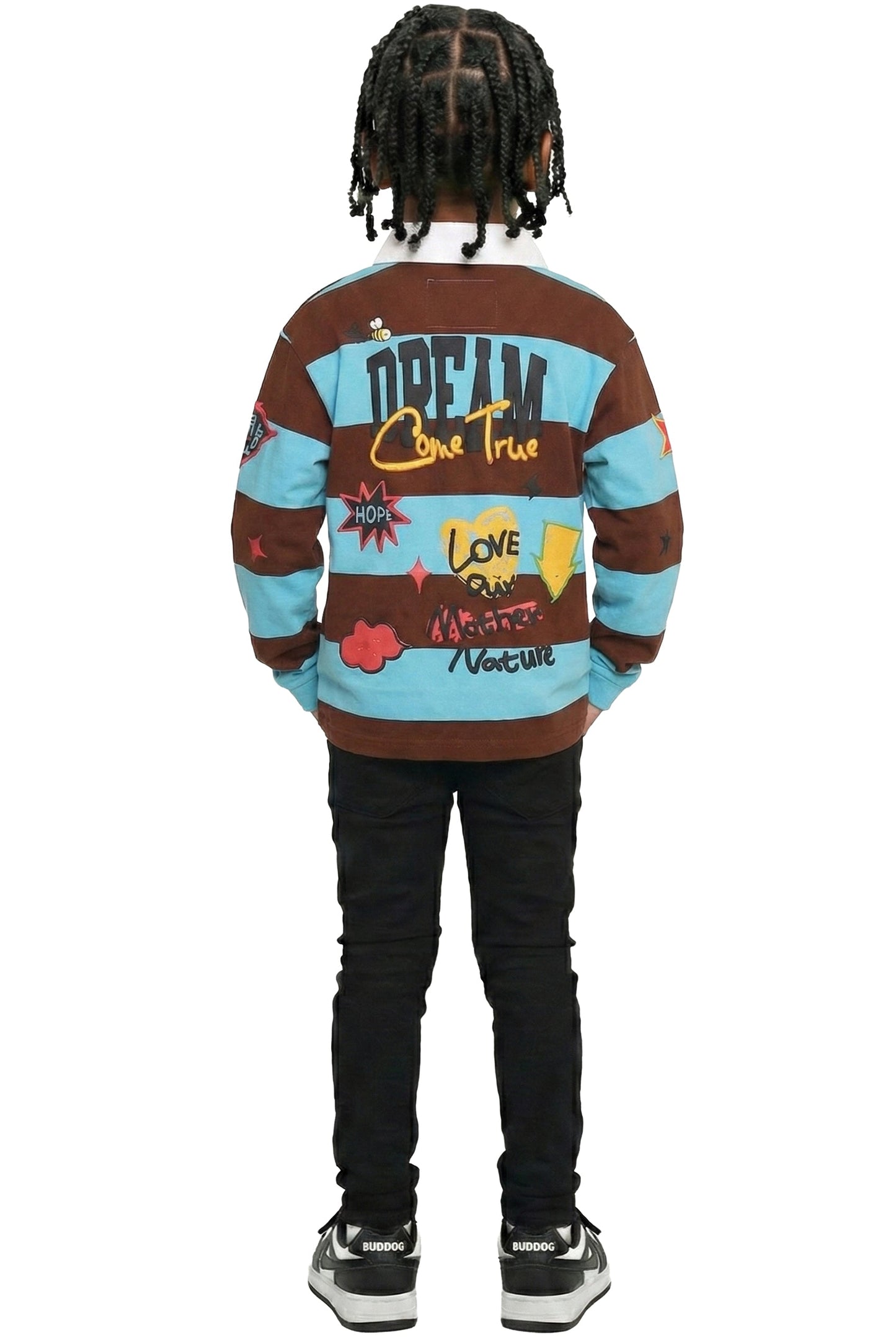 JORDY Kid's Long Sleeve Polo Shirt With Heavy Print Effects & Patch Works