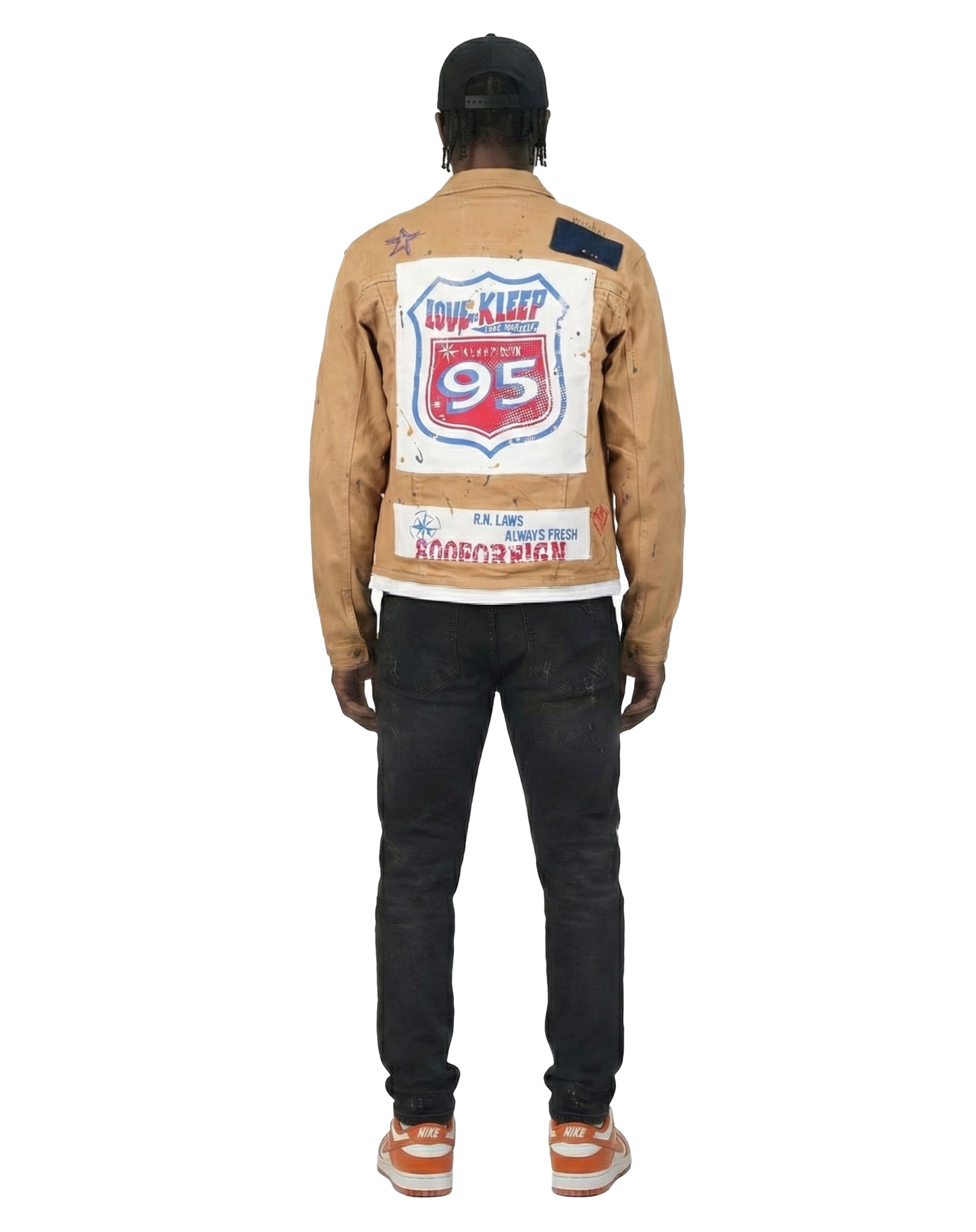 Antelope Men's graphic print patches with cut and sew cotton timber washed stretchable twill jacket