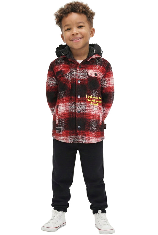 MACKAY Kid's Oversize Flannel outer shirket with detachable padded cire hood