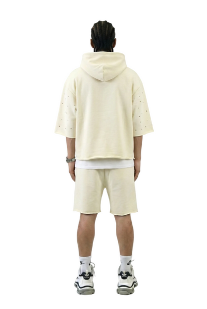 TOVAL French Terry 3/4 Sleeve Crop Top Pullover Hoodie