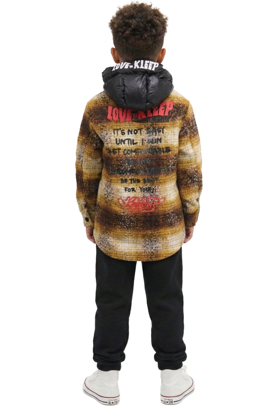 BENIT Kid's Oversize Flannel outer shirket with detachable padded cire hood