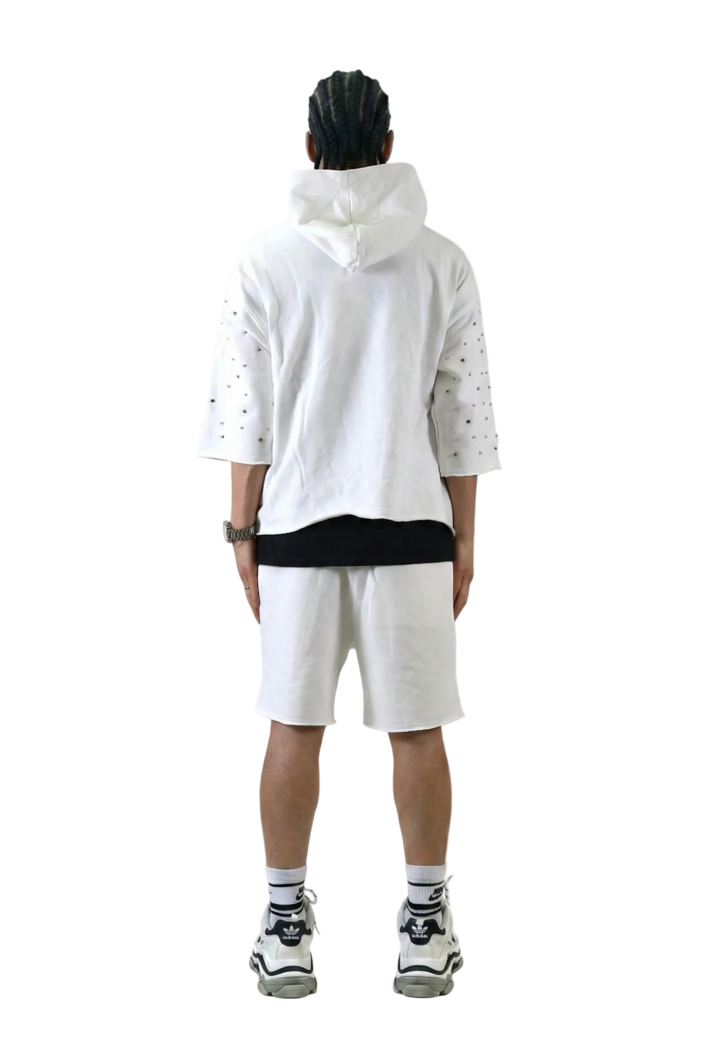 CLAIN French Terry 3/4 Sleeve Crop Top Pullover Hoodie