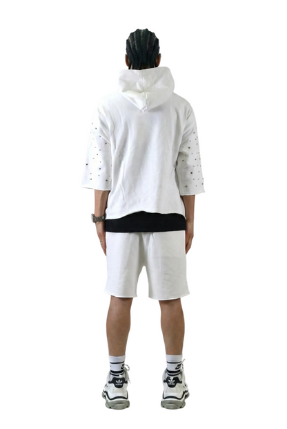 CLAIN French Terry 3/4 Sleeve Crop Top Pullover Hoodie