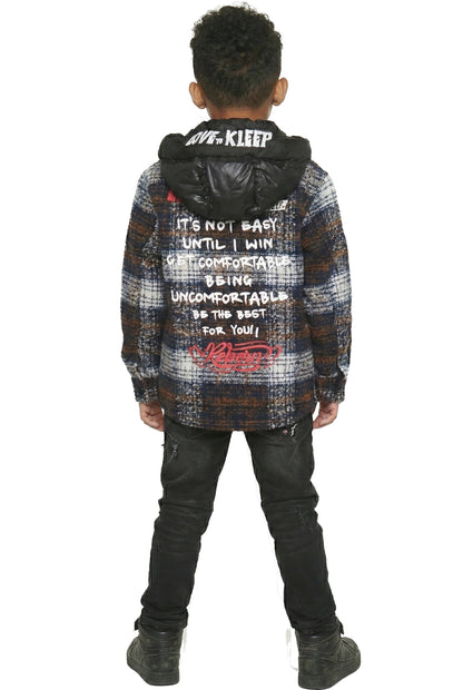 REYNA Kid's Oversize Flannel outer shirket with detachable padded cire hood