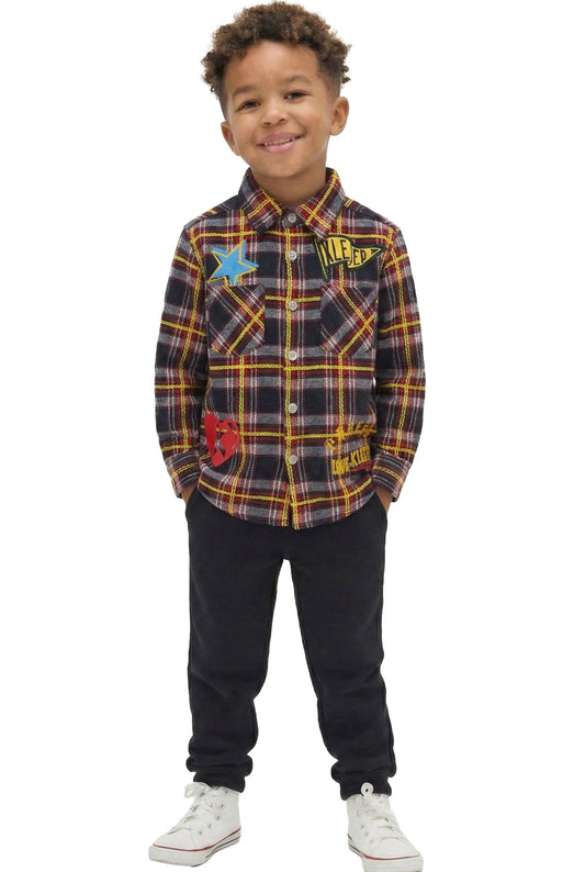 NOVA Kid's Premium Mid-weight Flannel Shirt With Heavy Embroidery Works, Patch Work & Print Effects
